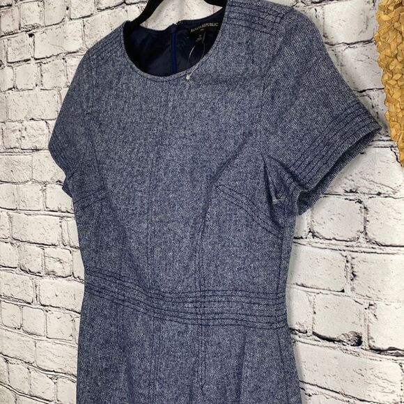 Banana Republic Stitch Detail Short Sleeve Wool Blend Sheath Dress Chambray Size - Picture 6 of 16